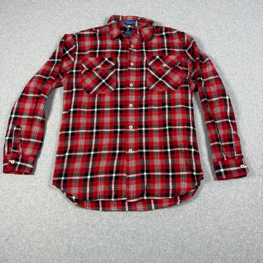 Pendleton Burnside Shirt Mens Medium Red Plaid Flannel Button Down Western Rodeo